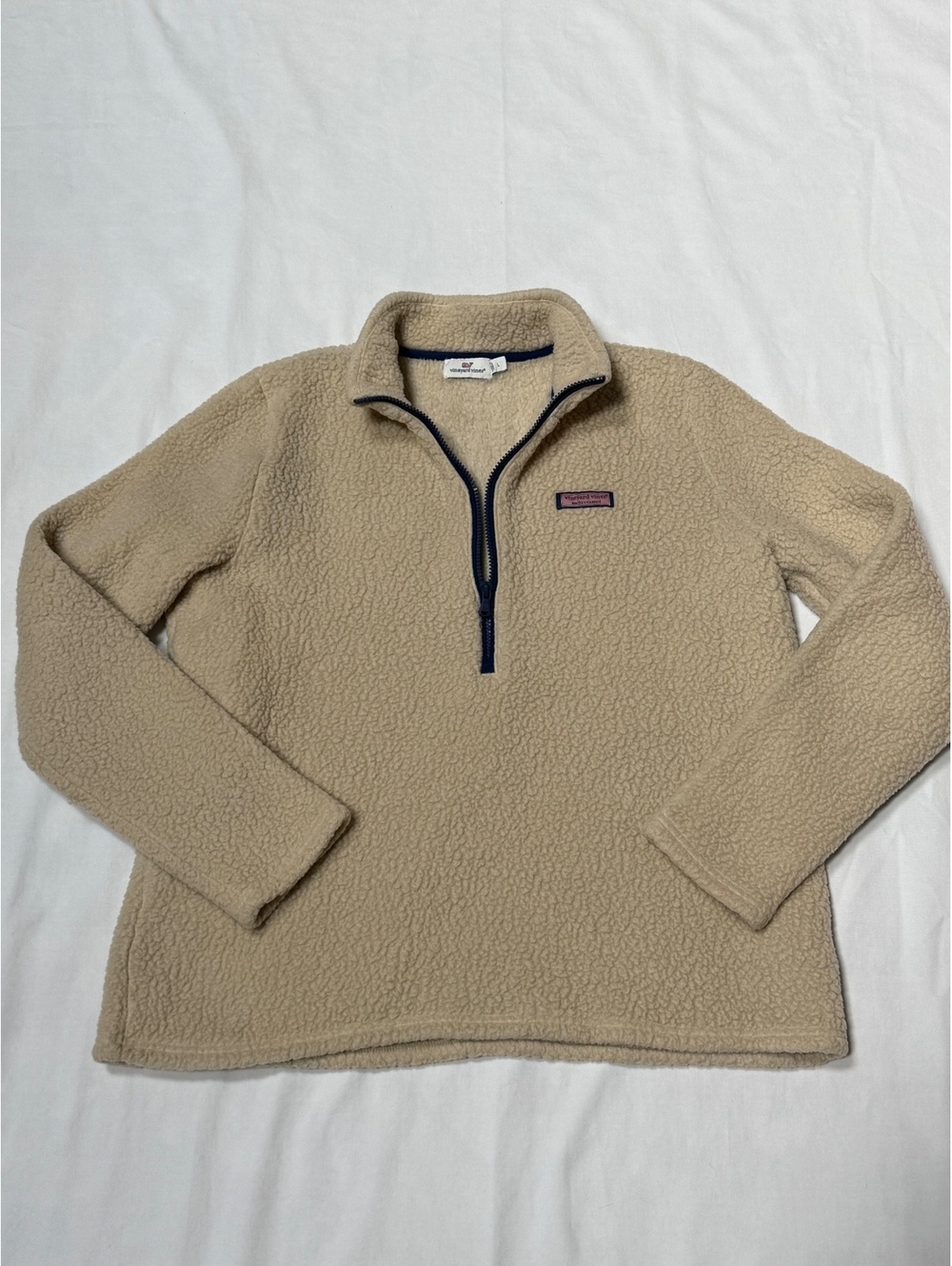 Vineyard Vines Cream Sherpa Fleece Quarter Zip Pullover Size L